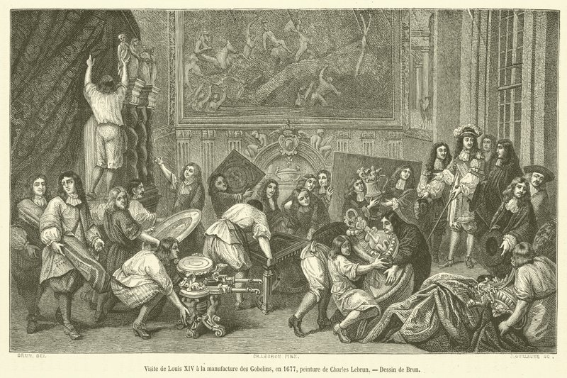 Visita de Luís XIV à fábrica de Gobelins, em 1677 (gravura) de French School