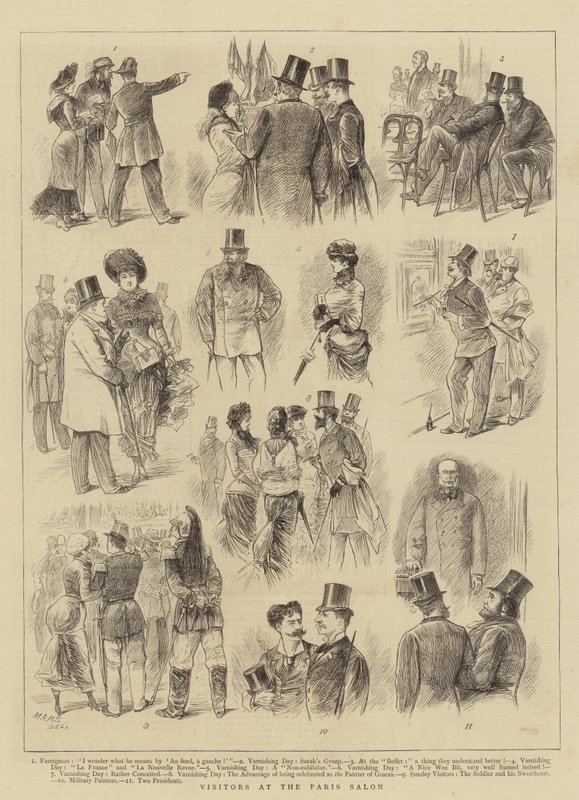 Visitantes do Salão de Paris (gravura) de French School