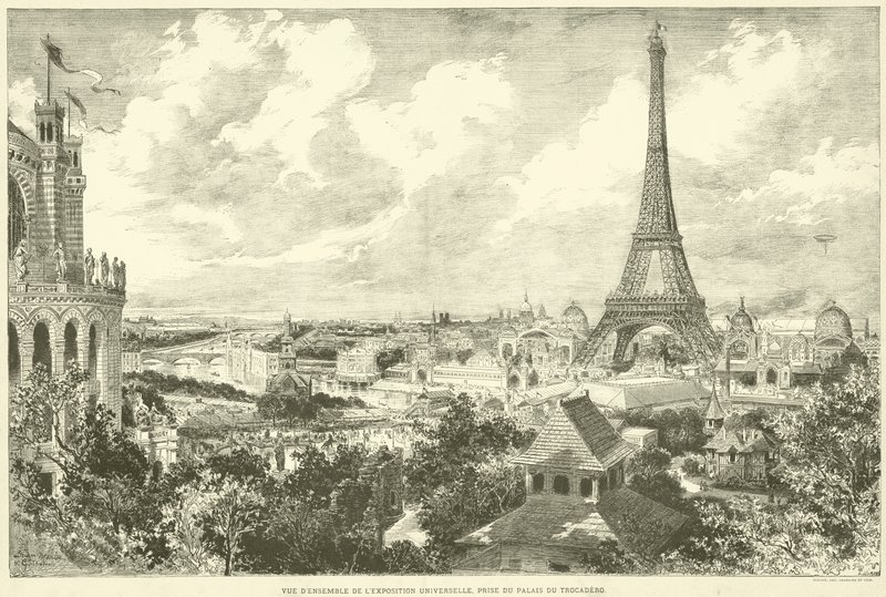 Vista geral da Exposição Universal, extraída do Palais du Trocadero (gravura) de French School