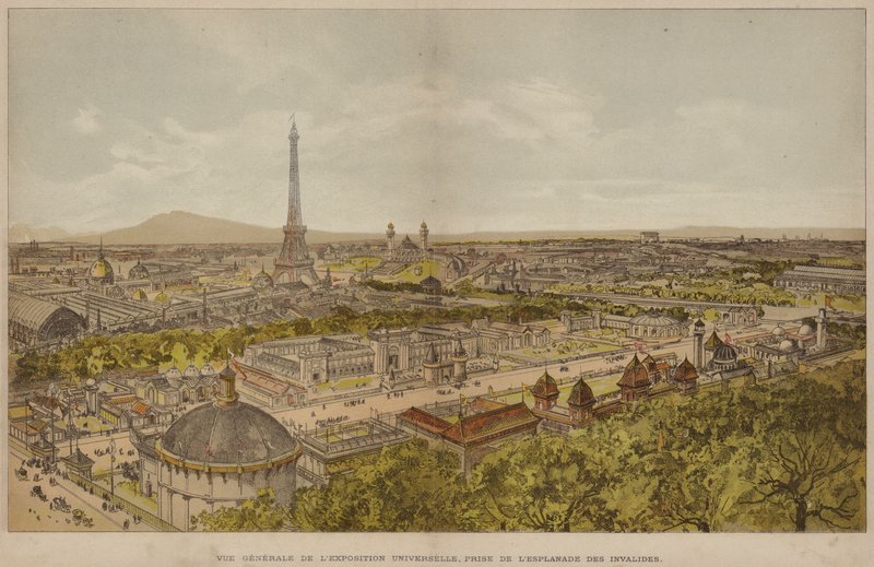 Vista Geral da Exposição Universelle, extraída da Esplanada dos Inválidos (gravação colorida) de French School