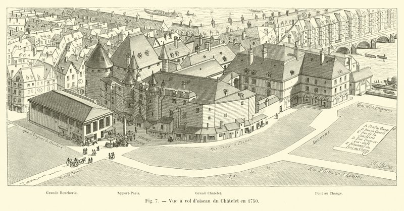 Uma visão panorâmica de Chatelet em 1750 de French School