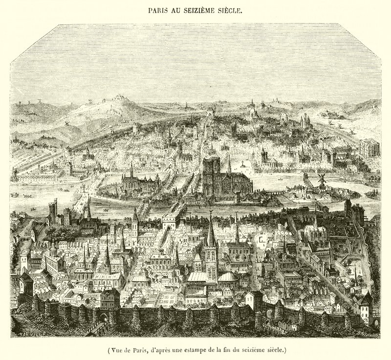Vista de Paris, a partir de uma gravura de finais do século XVI de French School