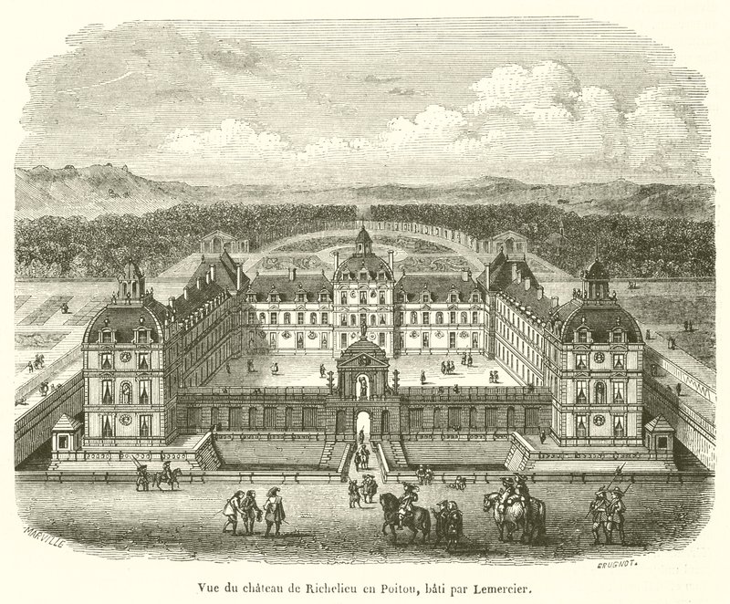 Vista do castelo de Richelieu em Poitou, construído por Lemercier (gravura) de French School