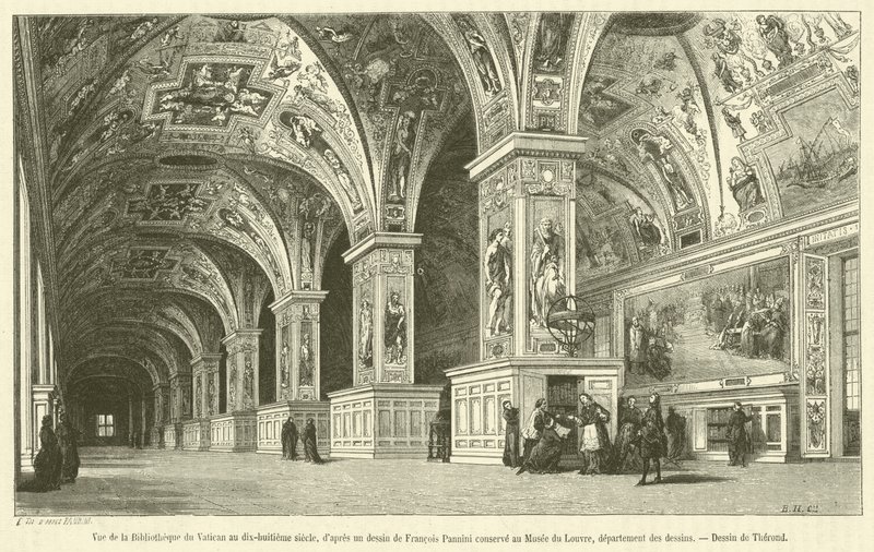 Vista da Biblioteca do Vaticano no século XVIII (gravura) de French School