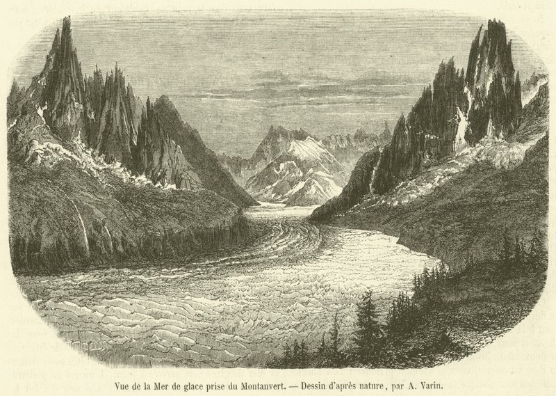 Vista do Mer de glace retirado do Montanvert (gravura) de French School