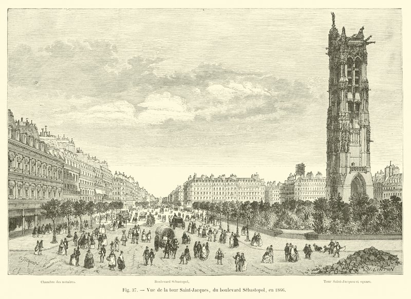 Vista da torre de Saint-Jacques, avenida Sebastopol, em 1866 de French School