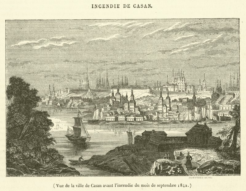 Vista da cidade de Casan antes do incêndio de setembro de 1842 (gravura) de French School