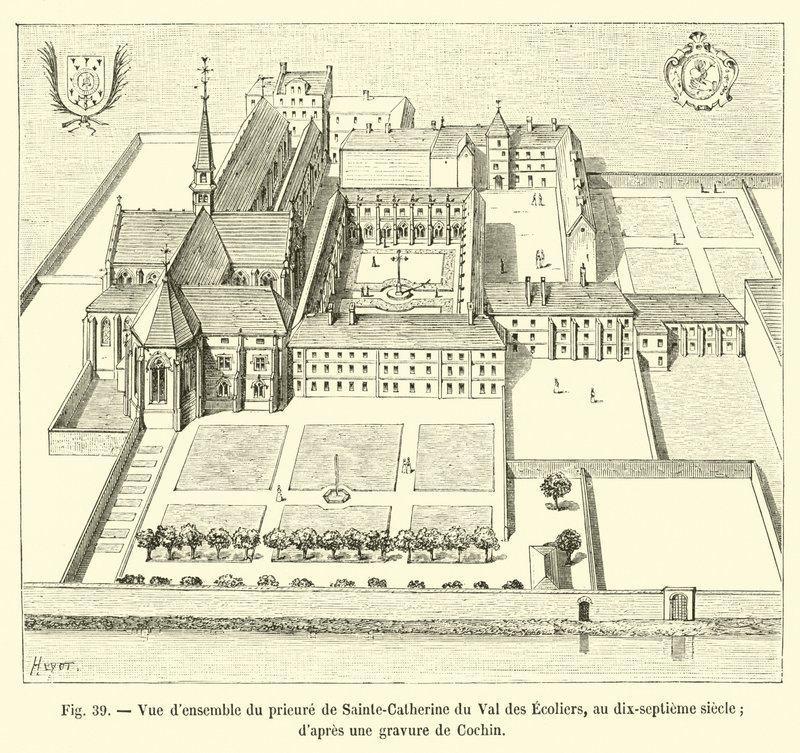 Visão geral da Prioresa de Santa Catarina de Val des Ecoliers, no século XVII; depois de uma gravura de Cochin de French School