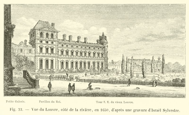 Vista do Louvre, lado do rio, em 1650, depois de uma gravura de Israel Sylvester de French School