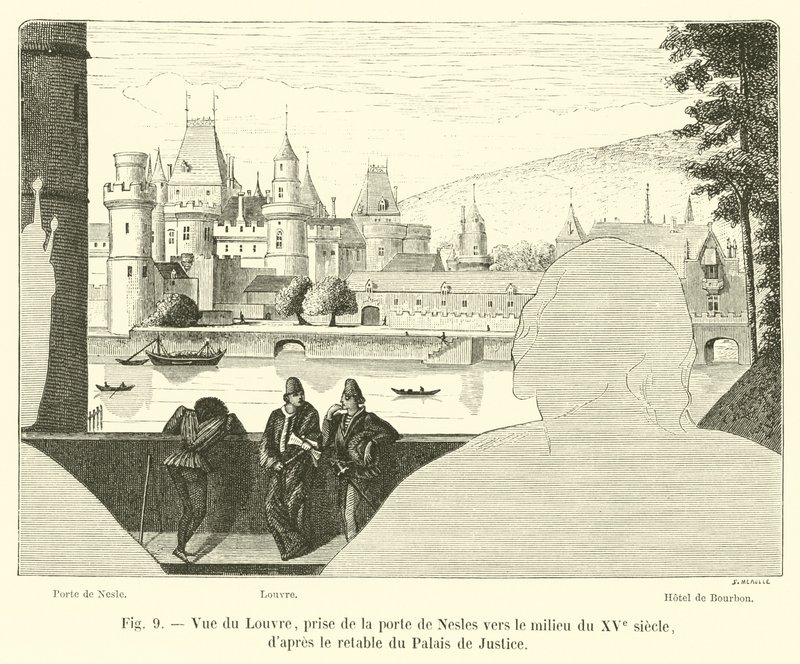 Vista do Louvre, tirada da Porte de Nesles em meados do século XV, a partir do retábulo do Palais de Justice de French School