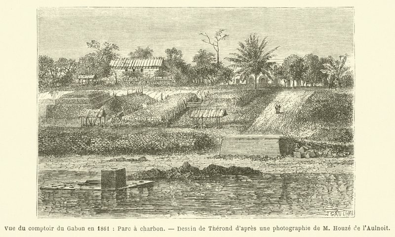 Vista do posto de comércio gabonês em 1861, Parque do Carvão (gravação) de French School