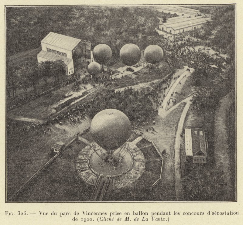 Vista do parque de Vincennes tomada por balão durante o concurso de aerossol de 1900 de French School