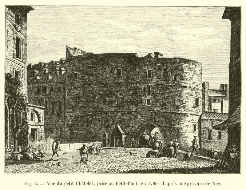 Vista do pequeno Châtelet, tomado no Petit-Pont, em 1780; depois de uma gravura de Nee de French School