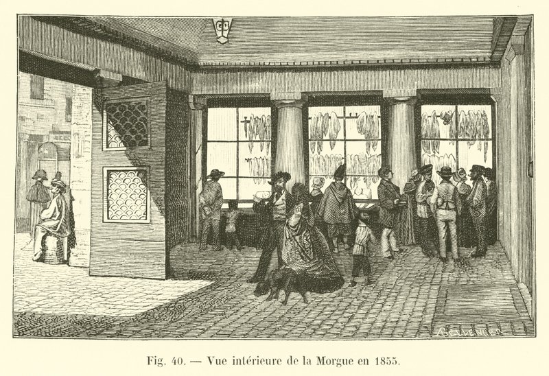 Vista interior do necrotério em 1855 de French School