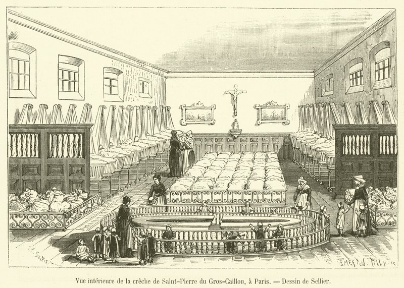 Vista interior da creche de Saint-Pierre du Gros-Caillou, em Paris (gravura) de French School