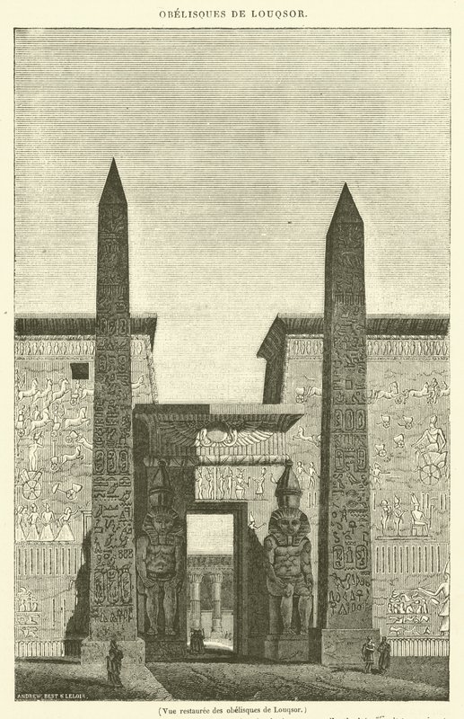 Vista restaurada dos obeliscos de Luxor (gravura) de French School