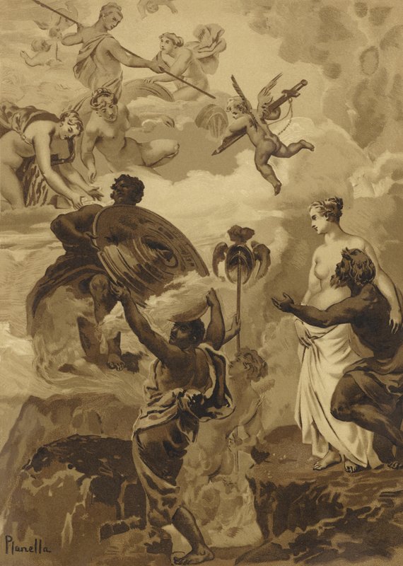Vulcan dando a Venus os braços que ele havia forjado para Aeneas de French School