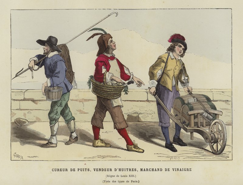 Bem limpo, vendedor de ostras e vendedor de vinagre, reinado de Luís XIII da França, século 17 de French School
