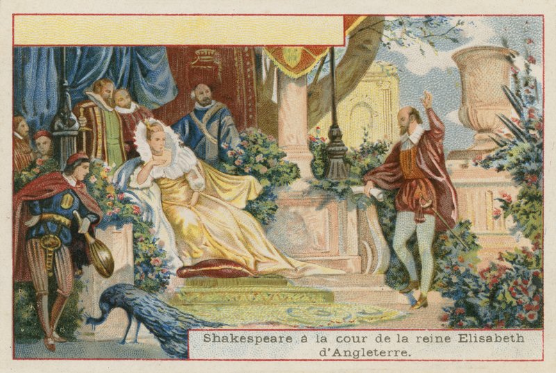 William Shakespeare na corte da rainha Elizabeth I da Inglaterra de French School