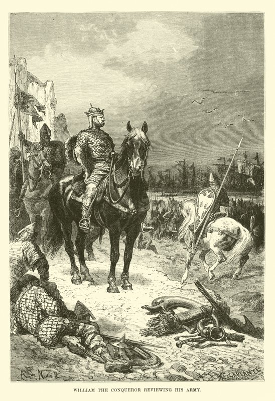 Guilherme, o Conquistador, revendo seu exército de French School