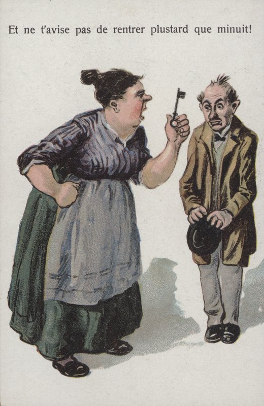 Mulher repreendendo seu marido (cor litho) de French School
