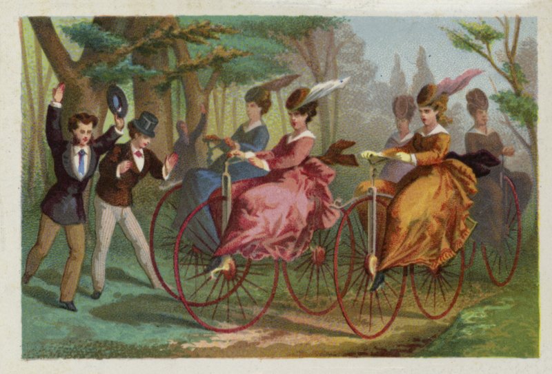 Mulheres, montando, bicicletas de French School