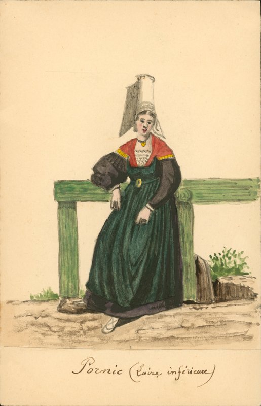 Fato de mulher de Pornic, Loire-Inferieure (litografia a cores) de French School