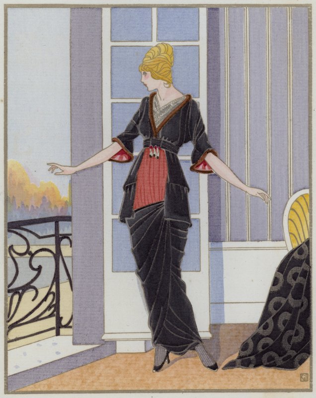 Moda feminina da década de 1910 do estilista Bechoff-David. ( litografia) de French School