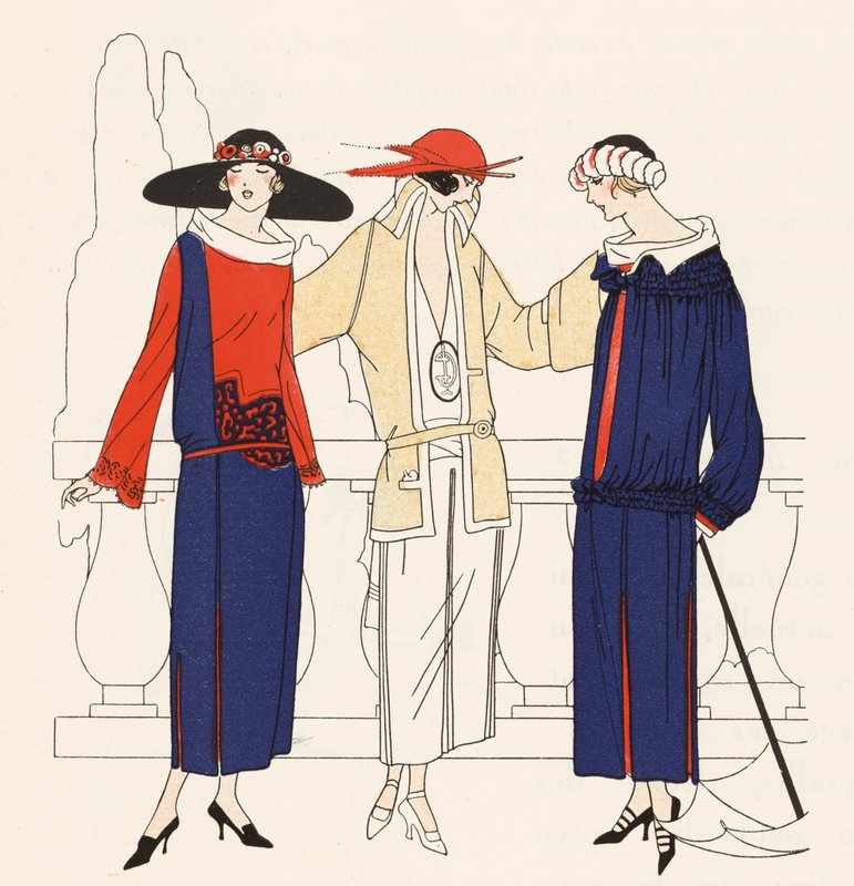 Moda feminina dos anos 20 do estilista Jean Patou (litografia a cores) de French School