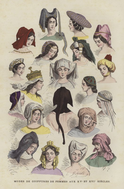 Chapéus femininos dos séculos XV e XVI de French School