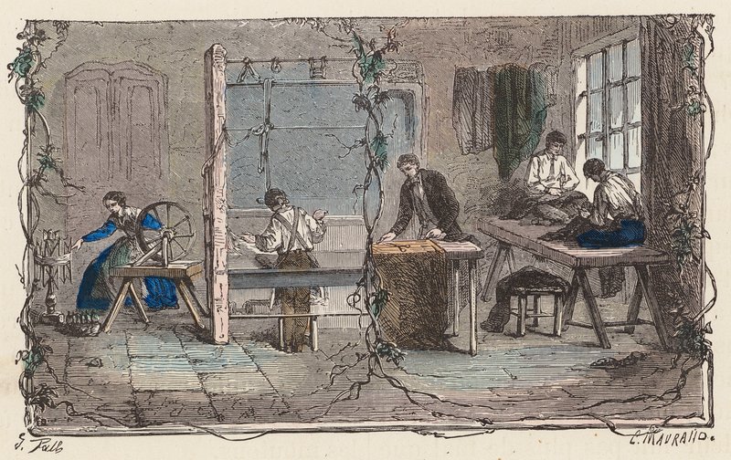 Trabalhar com lã (gravura colorida) de French School