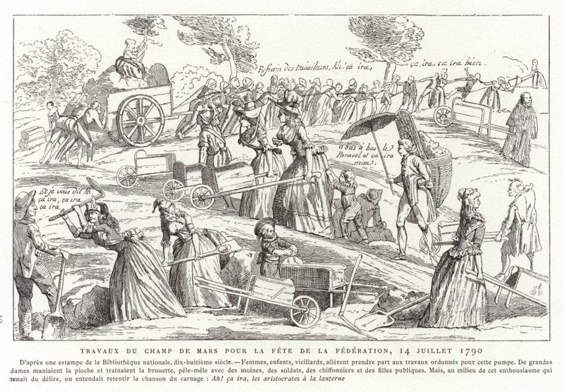 Obras no Champ de Mars em preparação para a Fete de la Federation, Paris, Revolução Francesa, 14 de julho de 1790 de French School