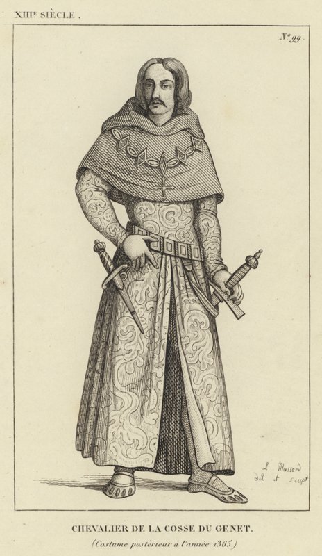 Século XIII, Chevalier de la Cosse du Genet, Posteriur de la Costume para o ano 1365 (gravura) de French School