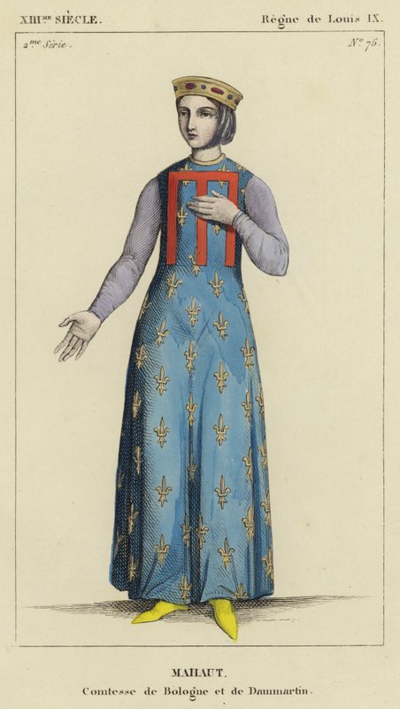 Século XIII, Reinado de Luís IX, Mahaut, Condessa de Colónia e Dammartin (gravura a cores) de French School