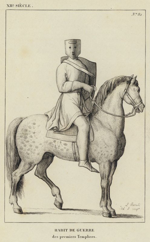 Século XII, Hábito de Guerra, dos primeiros Templários (gravura) de French School