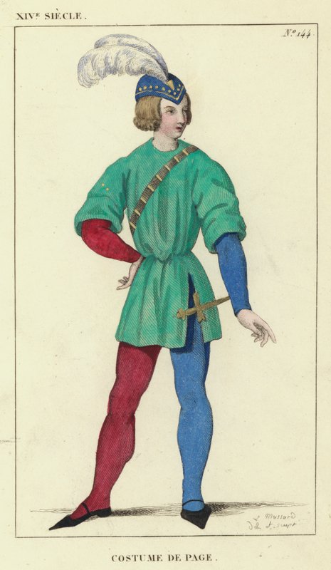 XIV Siecle, Costume de Page (gravação a cores) de French School