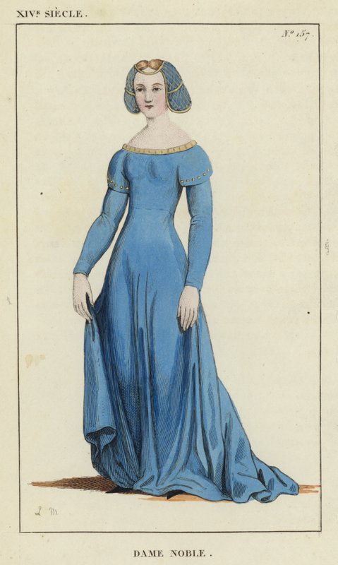 XIV Siecle, Dame Noble (gravura a cores) de French School