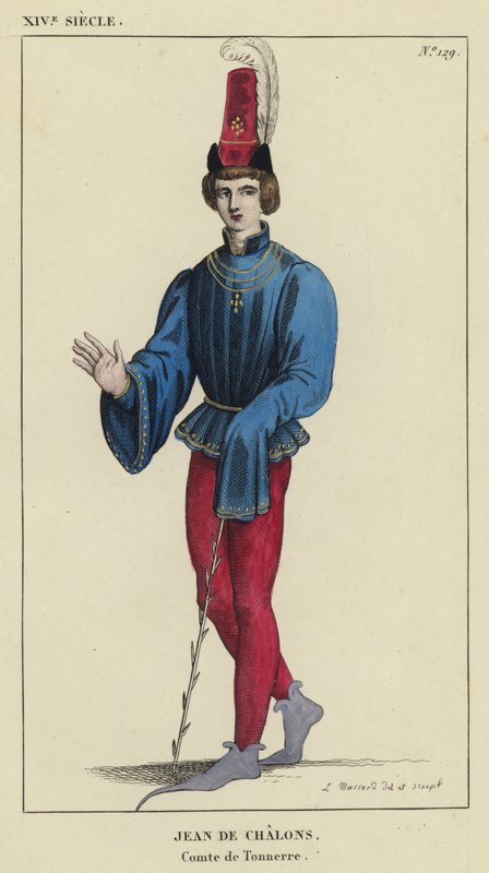 Século XIV, Jean de Chalons, Conde de Tonnerre (gravura a cores) de French School