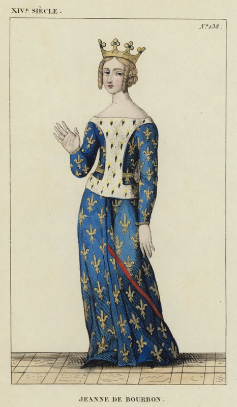 XIV Siecle, Jeanne de Bourbon (gravura a cores) de French School