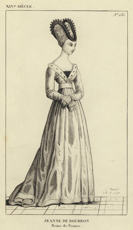 Século XIV, Jeanne de Bourbon, Rainha de França (gravura) de French School