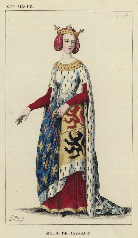 XIV Siecle, Marie de Haynaut (gravura a cores) de French School