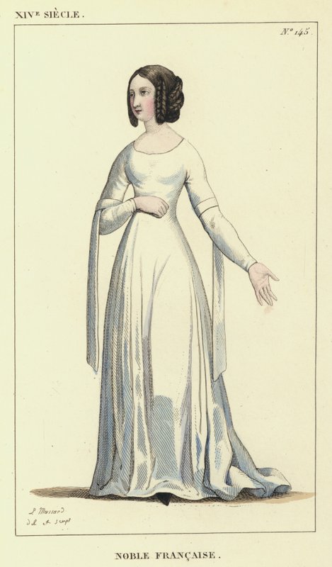 XIV Siecle, Nobre Francaise (gravura a cores) de French School