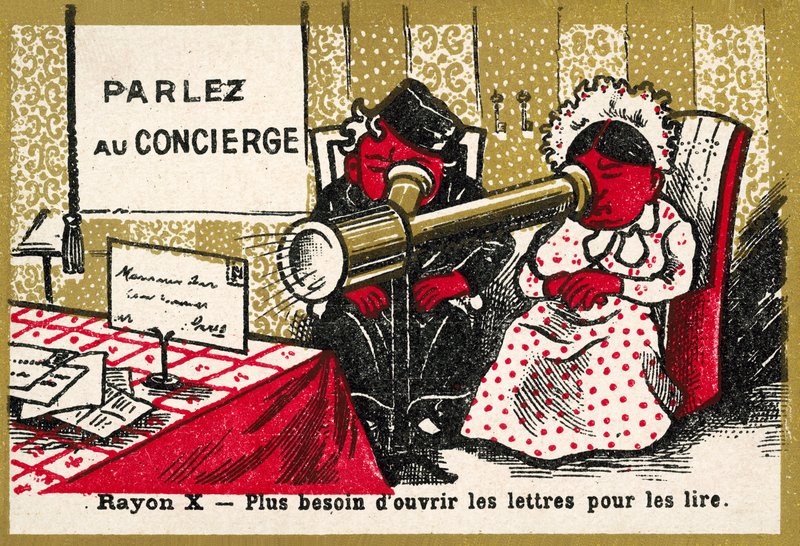 Raios X - não há mais necessidade de abrir cartas para lê-las (cromolitho) de French School