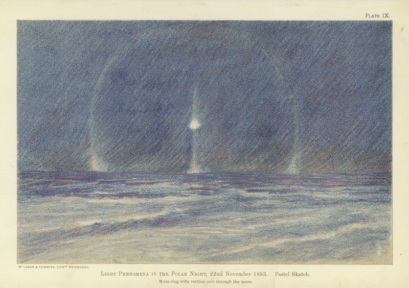 Fenómenos de luz na noite polar, 22 de Novembro de 1893, esboço em pastel (cor litho) de Fridtjof Nansen