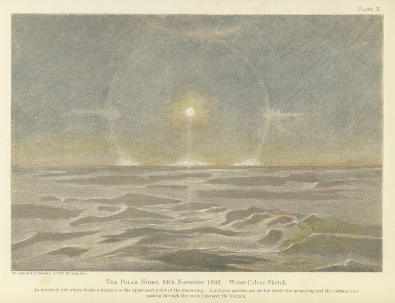 A noite polar, 24 de Novembro de 1893, esboço aquarelado (cor litho) de Fridtjof Nansen