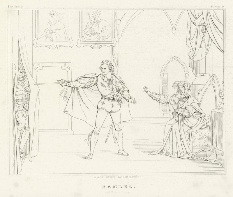 Hamlet, Acto III, Cena 4 (gravura) de Friedrich August Moritz Retzsch