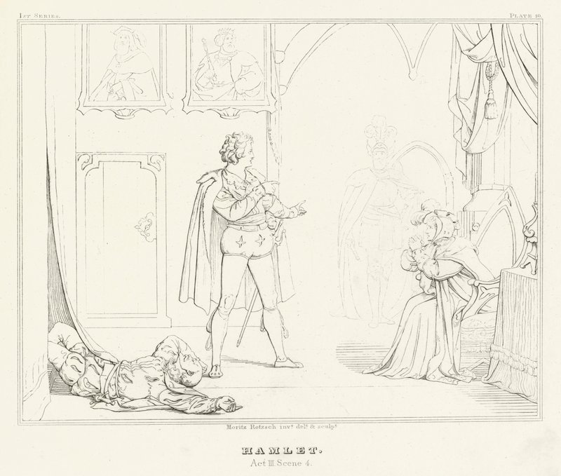 Hamlet, Acto III, Cena 4 (gravura) de Friedrich August Moritz Retzsch