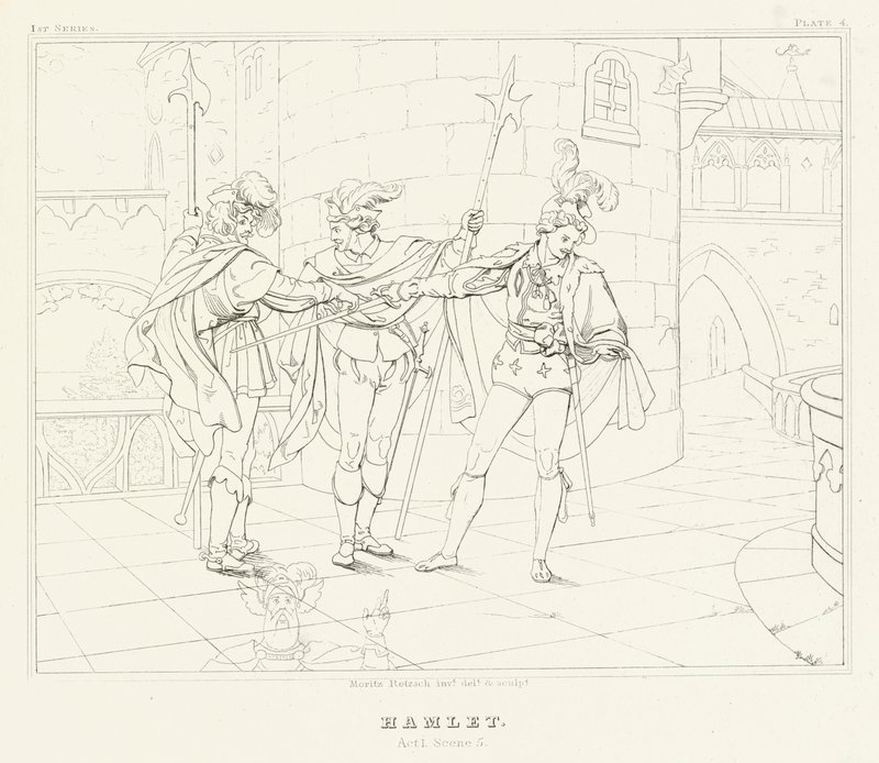 Hamlet, Acto I, Cena 5 (gravura) de Friedrich August Moritz Retzsch