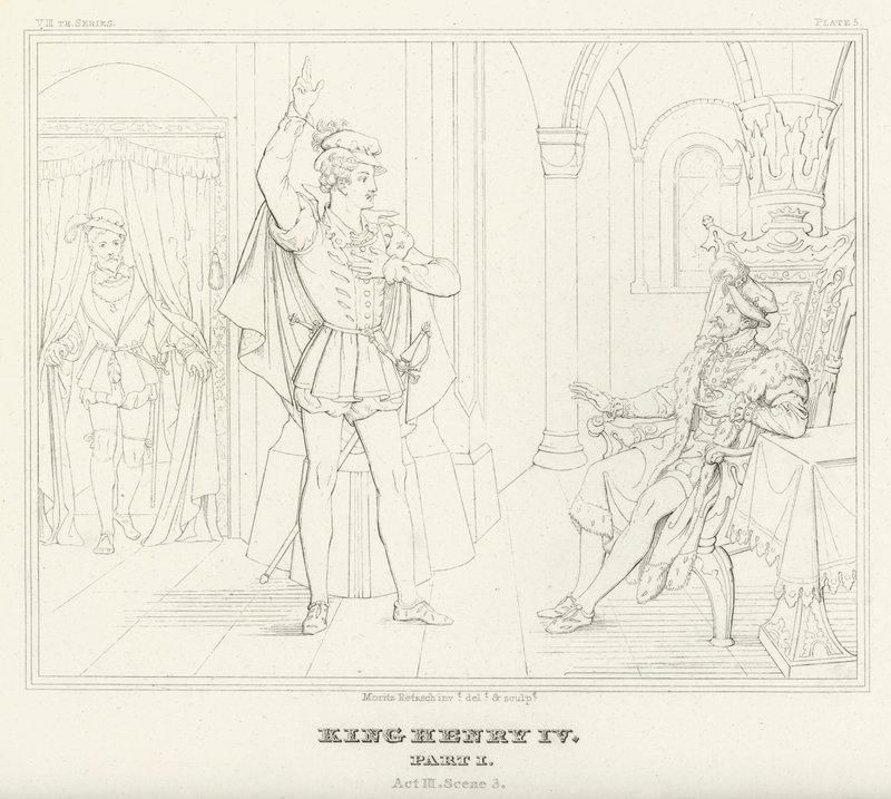 Rei Henrique IV, Parte I, Acto III, Cena 3 (gravura) de Friedrich August Moritz Retzsch