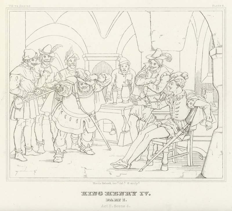 Rei Henrique IV, Parte I, Acto II, Cena 4 (gravura) de Friedrich August Moritz Retzsch